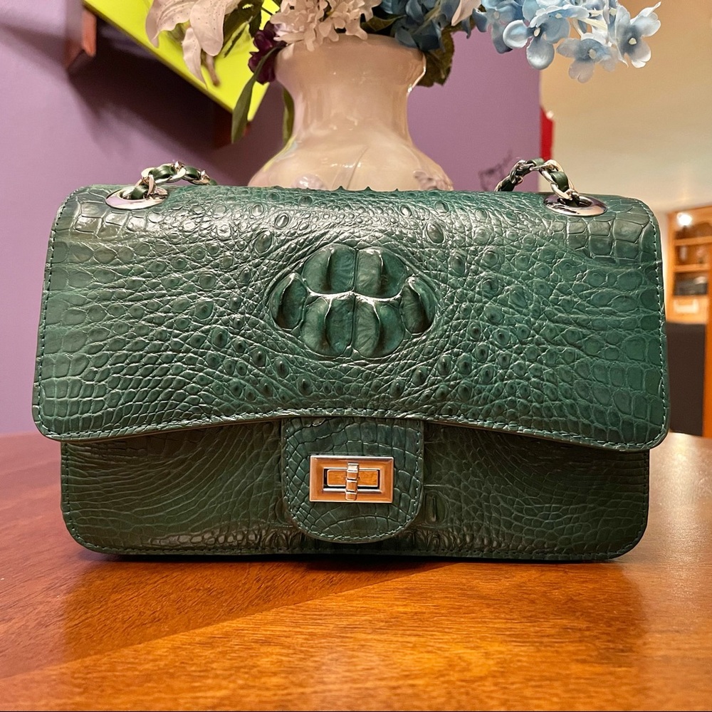 Real Crocodile Alligator Backbone Skin Cocktail Party Crossbody Shoulder Bag